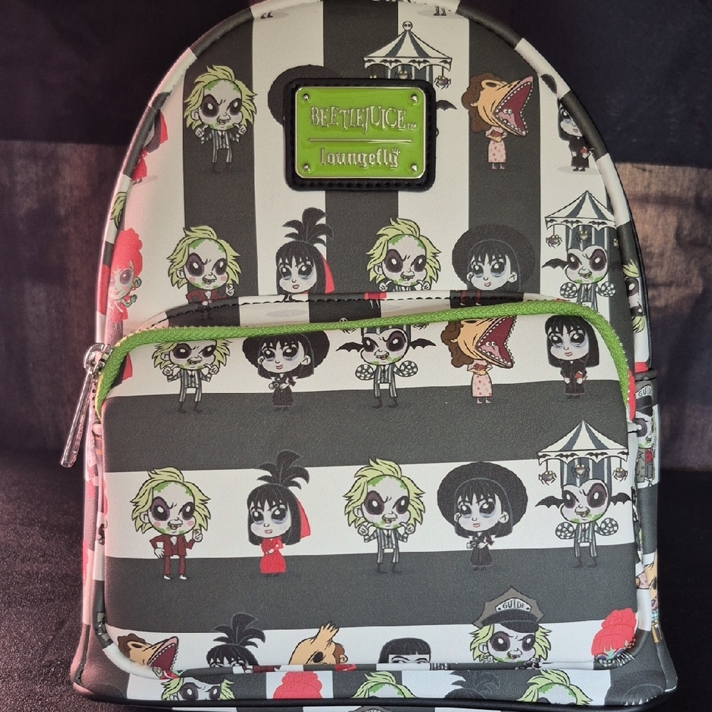 Loungefly Beetlejuice Kids Backpack - Black, White, and Green - Picture 1 of 3